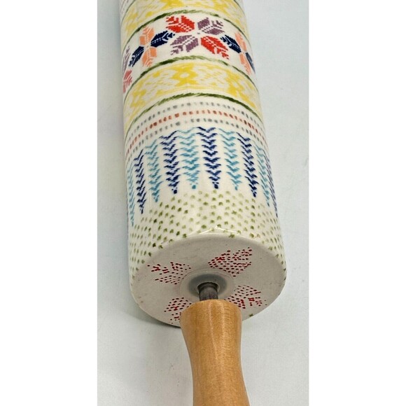 Anthropologie Rolling Pin POLAR GAZE Ceramic Winter Holiday Folk Snowflake - Picture 9 of 13